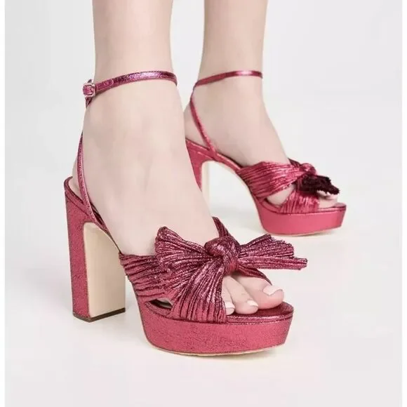 Loeffler Randall Natalia Pleated Bow Platform Sandals size 6